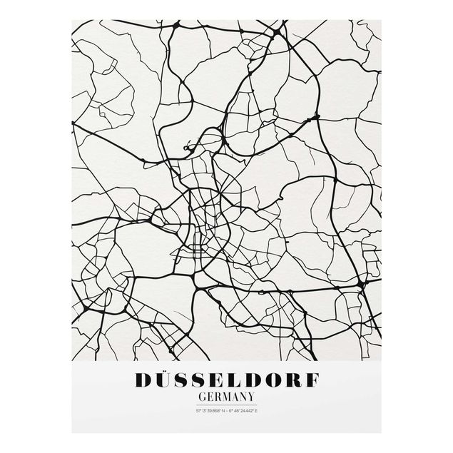 Glasbilder Stadtplan Düsseldorf - Klassik