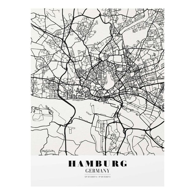 Glas Wandbilder Stadtplan Hamburg - Klassik