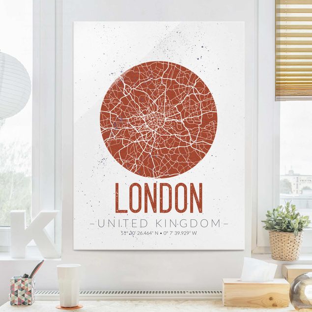 Wandbilder Glas XXL Stadtplan London - Retro