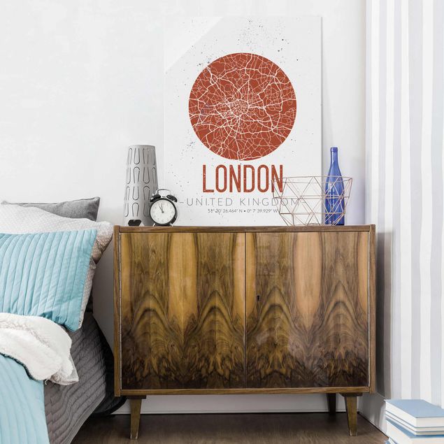 Glasbilder mit Spruch Stadtplan London - Retro