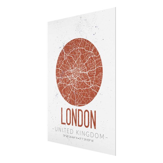 Glasbild - Stadtplan London - Retro - Hochformat 4:3