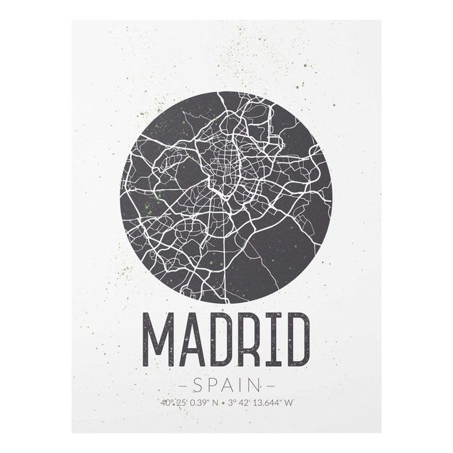 Glas Wandbilder Stadtplan Madrid - Retro