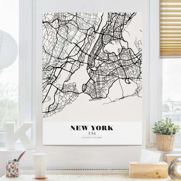 Glasbilder XXL Stadtplan New York - Klassik