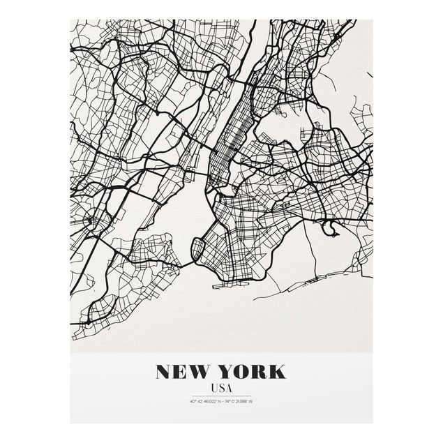 Glasbilder Stadtplan New York - Klassik