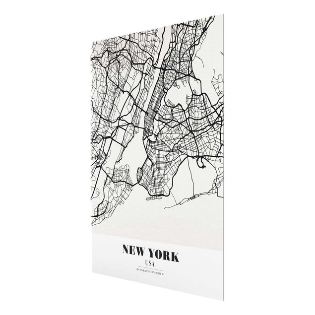 Glasbild - Stadtplan New York - Klassik - Hochformat 4:3