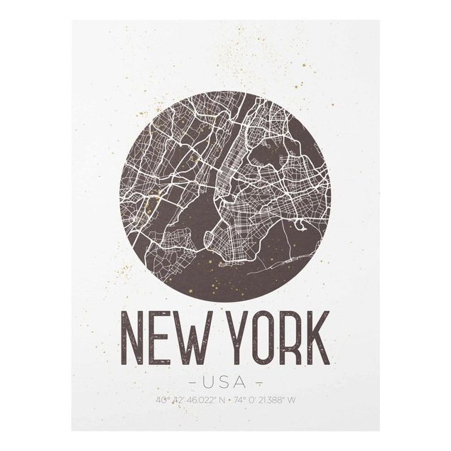Bilder auf Glas Stadtplan New York - Retro