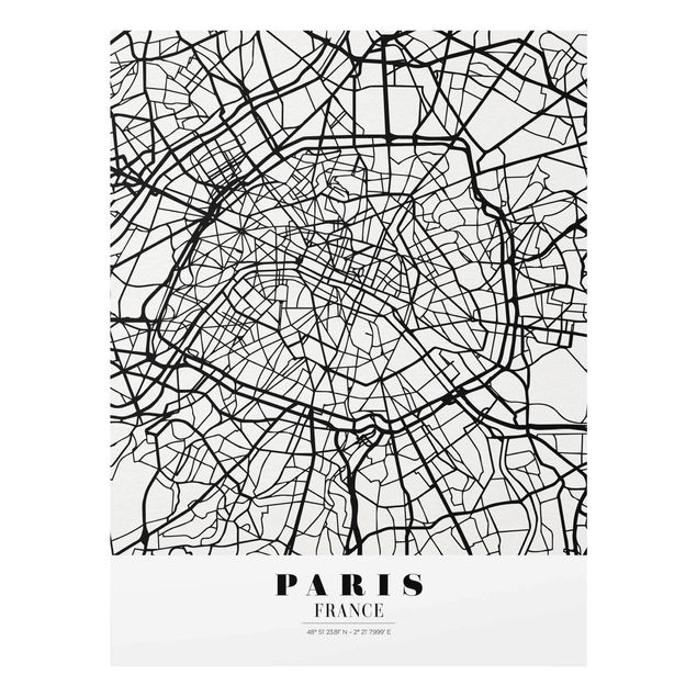 Glas Wandbilder Stadtplan Paris - Klassik