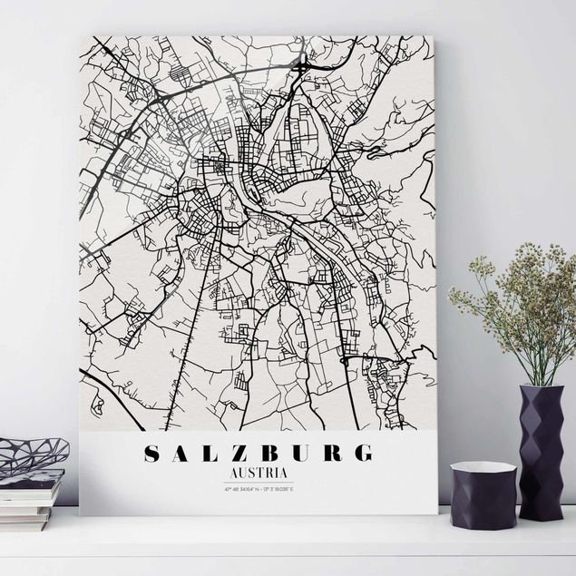 XXL Glasbilder Stadtplan Salzburg - Klassik