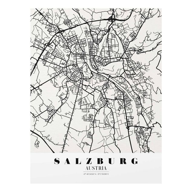 Bilder auf Glas Stadtplan Salzburg - Klassik