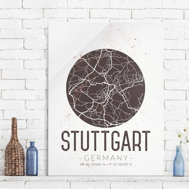 Glasbilder XXL Stadtplan Stuttgart - Retro