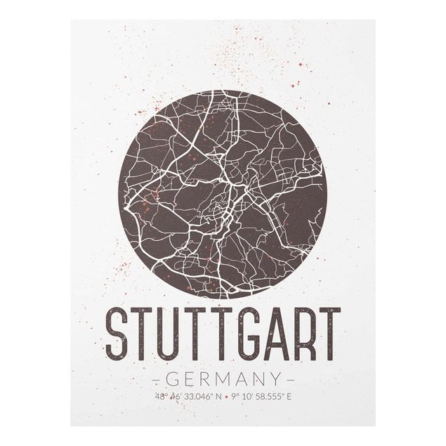 Glasbilder Stadtplan Stuttgart - Retro