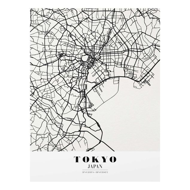 Bilder auf Glas Stadtplan Tokyo - Klassik