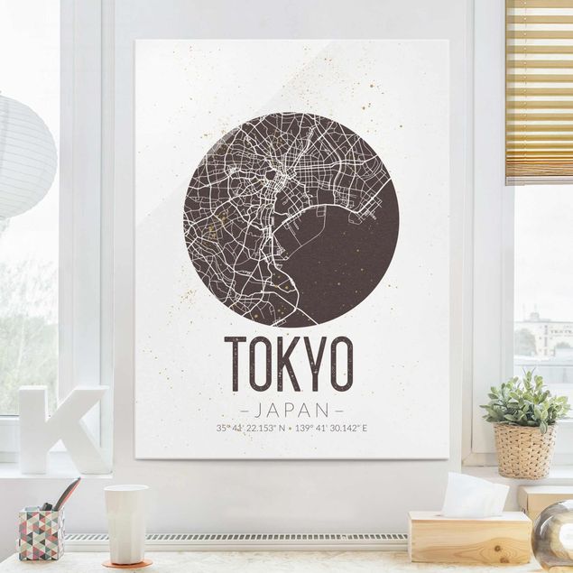 Wandbilder Glas XXL Stadtplan Tokyo - Retro