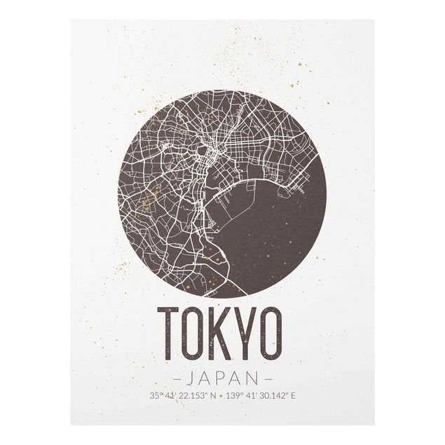 Glas Wandbilder Stadtplan Tokyo - Retro