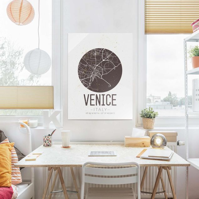 Glasbilder mit Spruch Stadtplan Venice - Retro