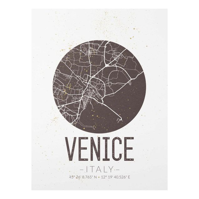 Glas Wandbilder Stadtplan Venice - Retro