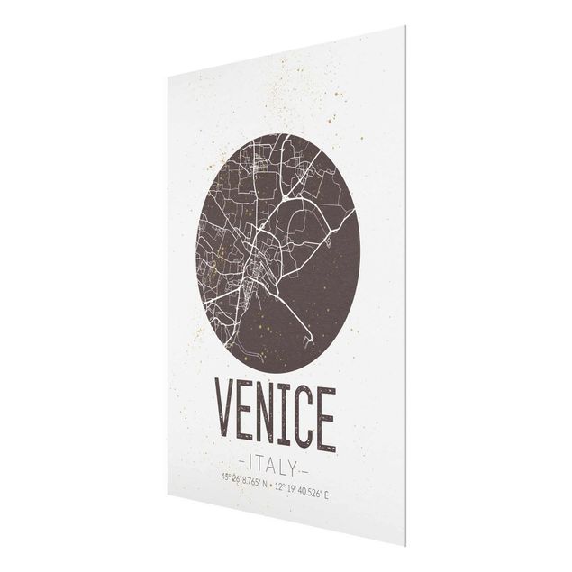 Glasbild - Stadtplan Venice - Retro - Hochformat 4:3