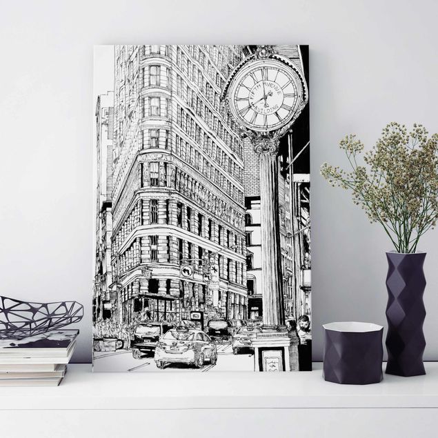 Glasbild Schwarz-Weiß Stadtstudie - Flatiron Buidling