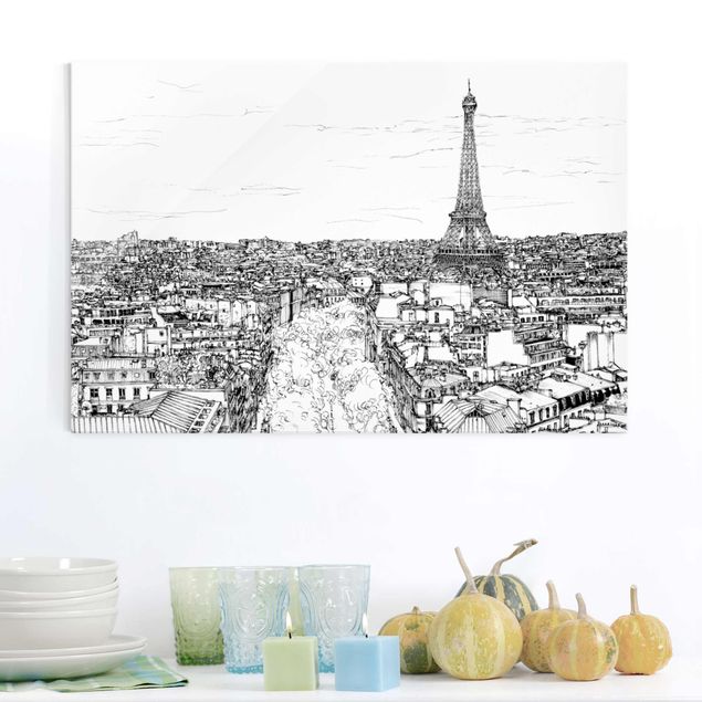 Schwarz-Weiß Glasbilder Stadtstudie - Paris