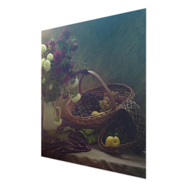 Glasbild - Stillleben mit Blumenvase - Quadrat 1:1