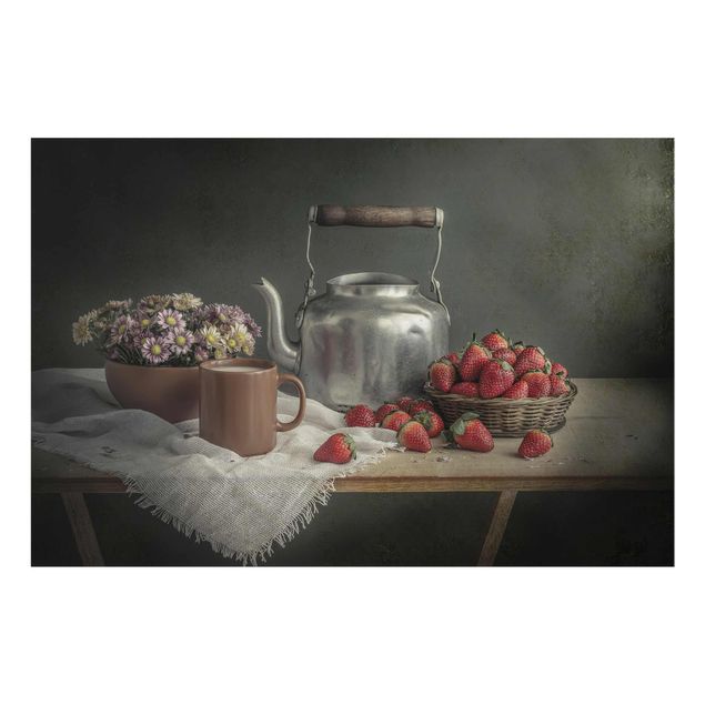 Glasbild - Stillleben mit Erdbeeren - Quer 3:2