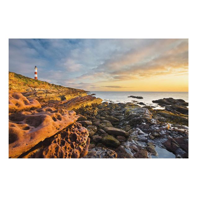 Bilder für die Wand Tarbat Ness Leuchtturm und Sonnenuntergang am Meer