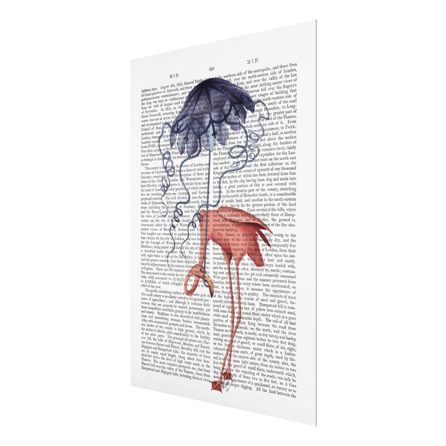 Glas Wandbilder Tierlektüre - Flamingo mit Regenschirm