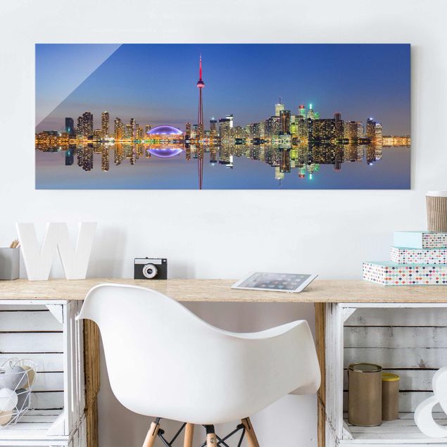 Wandbilder Glas XXL Toronto City Skyline vor Lake Ontario