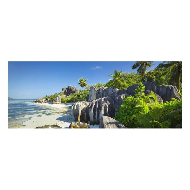 Glasbild - Traumstrand Seychellen - Panorama Quer