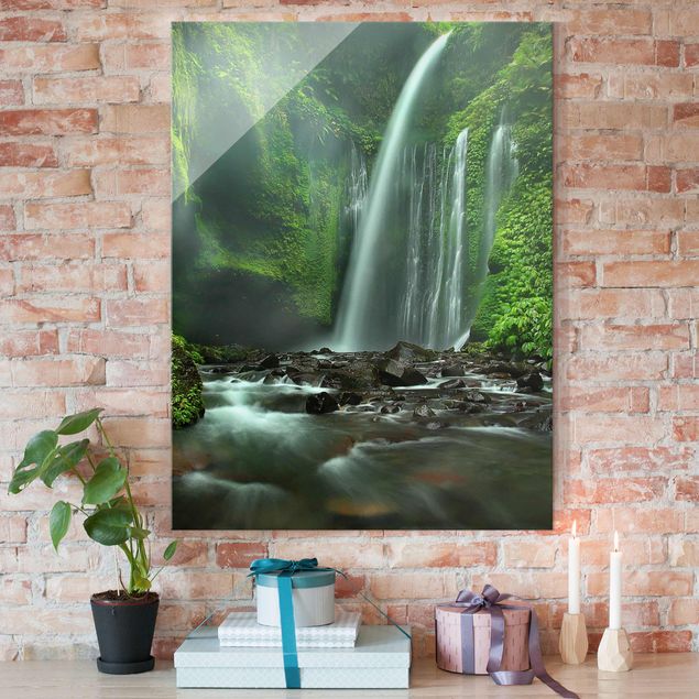 Glasbilder XXL Tropischer Wasserfall