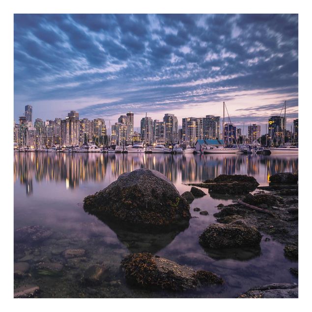 Glasbild - Vancouver im Sonnenuntergang - Quadrat 1:1