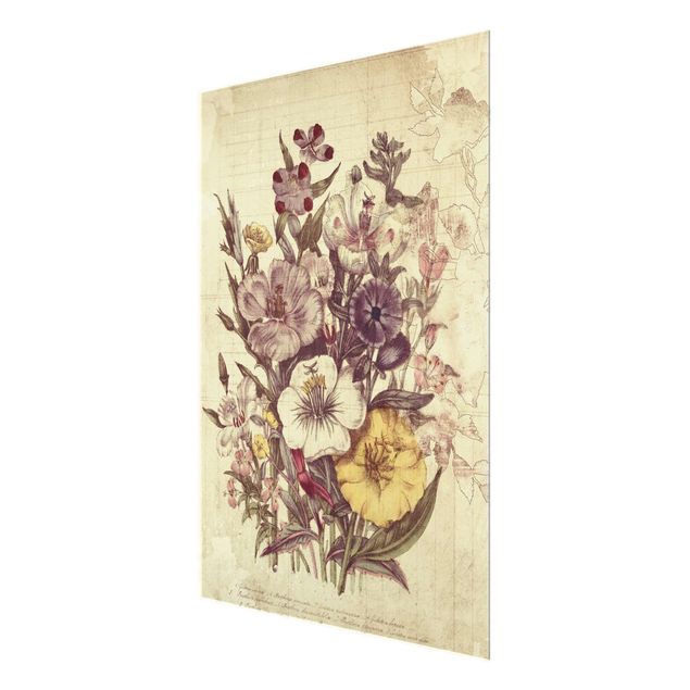 Glasbild - Vintage Letter Blumenstrauss - Hochformat 3:4
