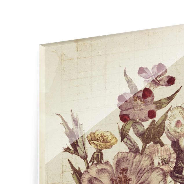 Glasbild - Vintage Letter Blumenstrauss - Hochformat 3:4