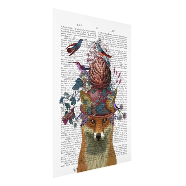 Glasbilder mit Spruch Vogelfänger - Fuchs mit Artischocke
