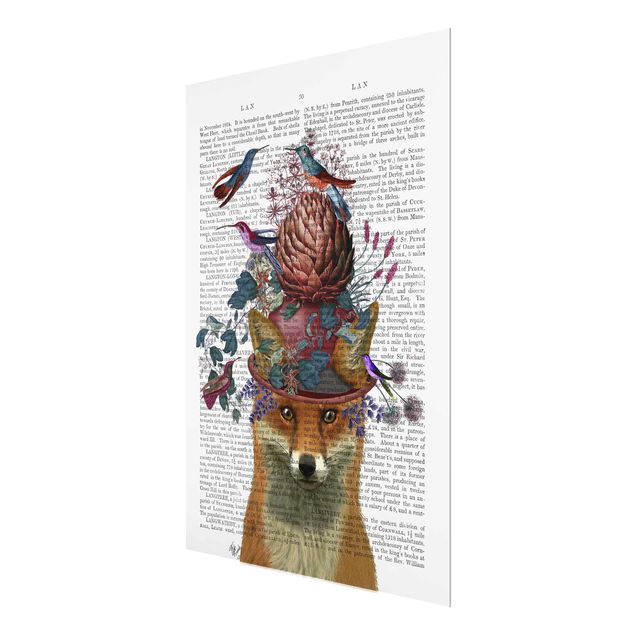 Glas Wandbilder Vogelfänger - Fuchs mit Artischocke
