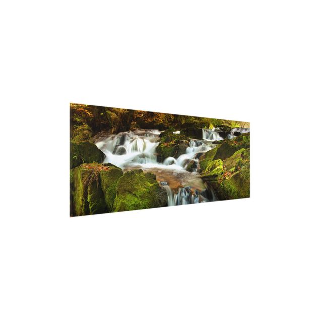 Glasbilder Landschaft Wasserfall herbstlicher Wald