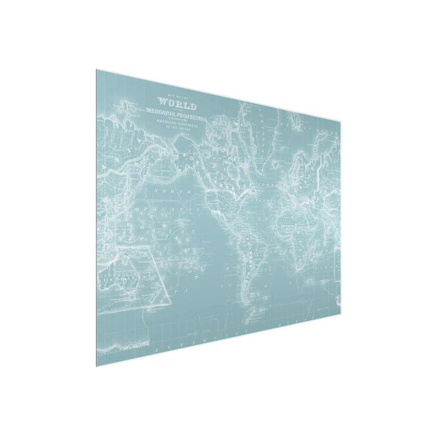 Bilder auf Glas Weltkarte in Eisblau