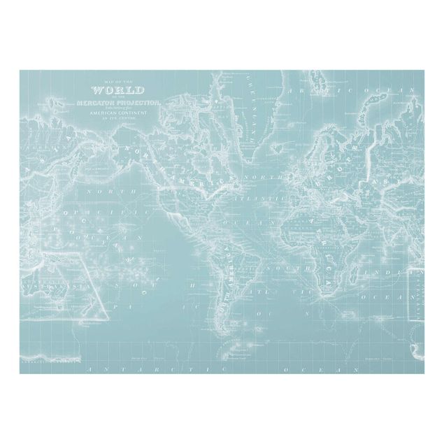 Glasbild - Weltkarte in Eisblau - Querformat 3:4