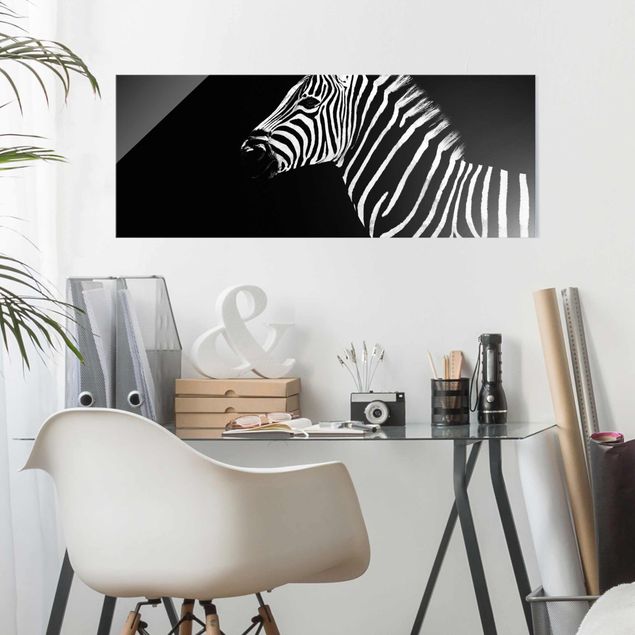 Schwarz-Weiß Glasbilder Zebra Safari Art