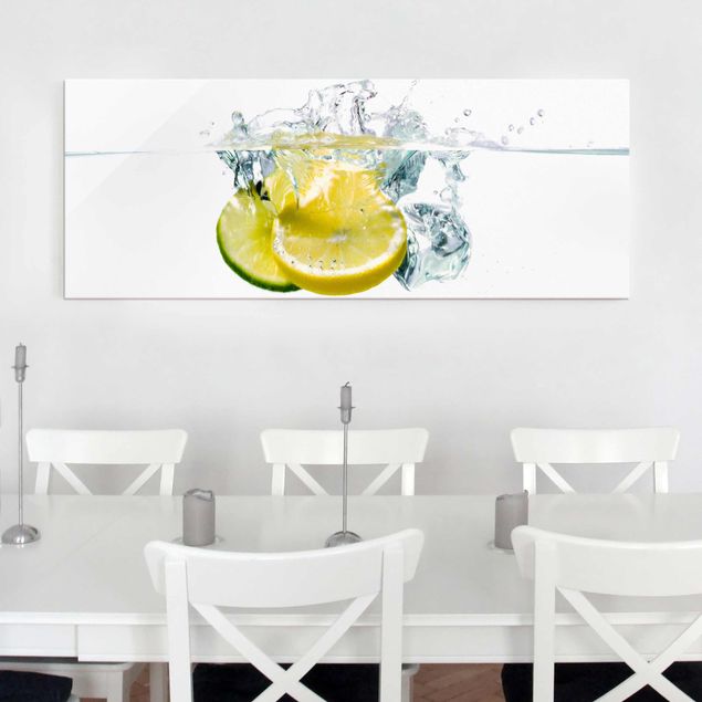 Glasbilder XXL Zitrone und Limette im Wasser