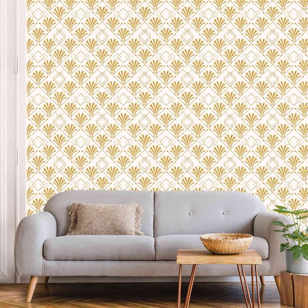 Tapete Glitzeroptik mit Art Deco Muster in Gold