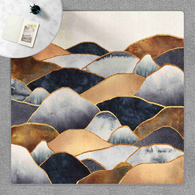 Moderner Teppich Goldene Berge Aquarell