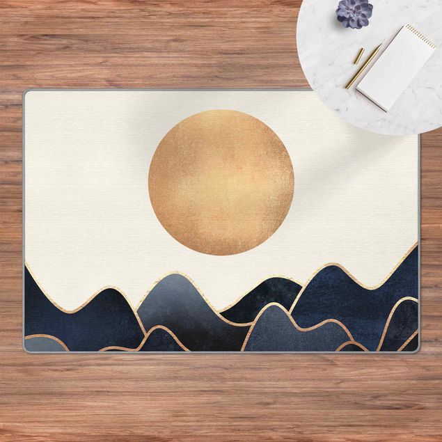 Moderner Teppich Goldene Sonne blaue Wellen