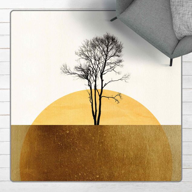 Moderne Teppiche Goldene Sonne mit Baum
