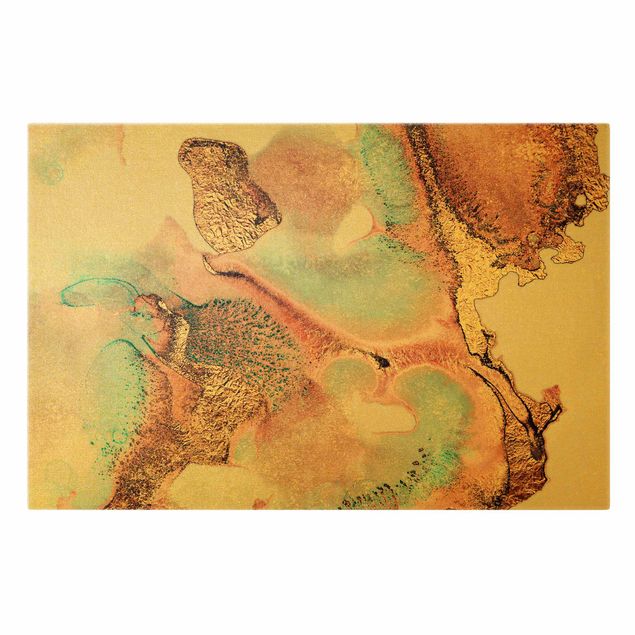 Leinwand Kunstdruck Goldenes Aquarell Rosé