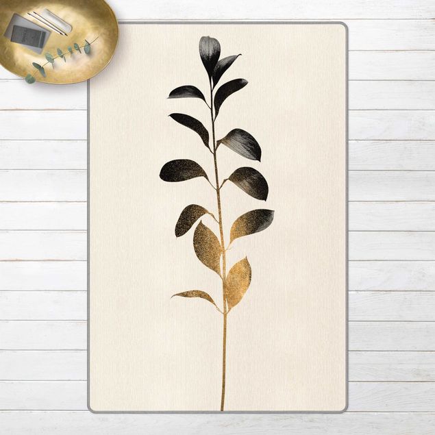 Moderner Teppich Grafische Pflanzenwelt - Gold und Grau