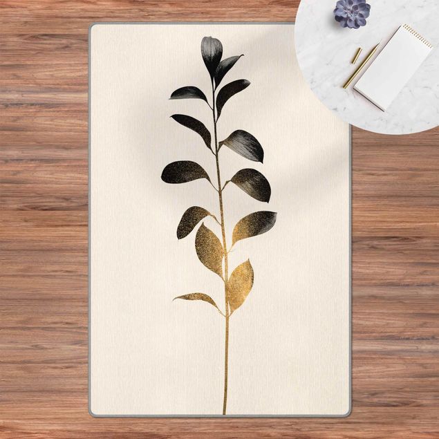Teppich Blumen Grafische Pflanzenwelt - Gold und Grau