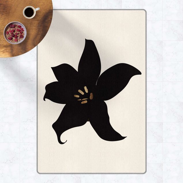 Teppich modern Grafische Pflanzenwelt - Orchidee Schwarz und Gold