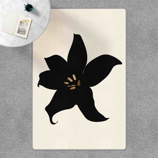 Teppich Blumen Grafische Pflanzenwelt - Orchidee Schwarz und Gold