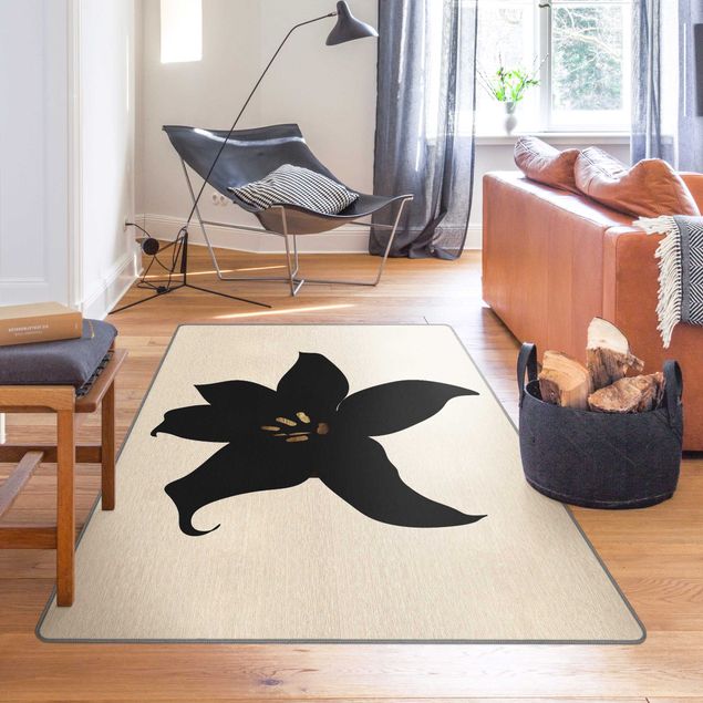 Teppich schwarz-weiß Grafische Pflanzenwelt - Orchidee Schwarz und Gold